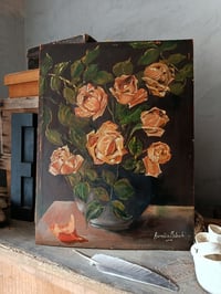 Image 1 of Ancienne peinture bouquet de roses 