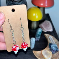 Red mushy dangle earrings