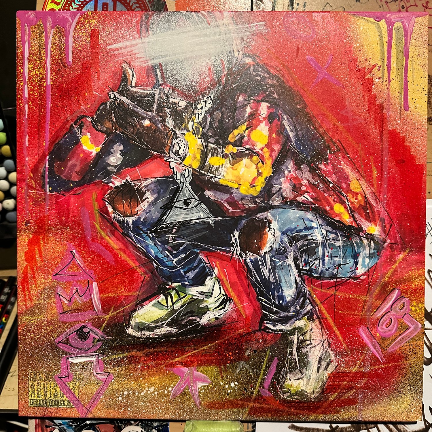 BLACK OUT ON WHITE NIGHT / FLYGOD IS AN AWESOME GOD 1 of 1 /  HAND PAINTED COVER (VINYL INCLUDED)