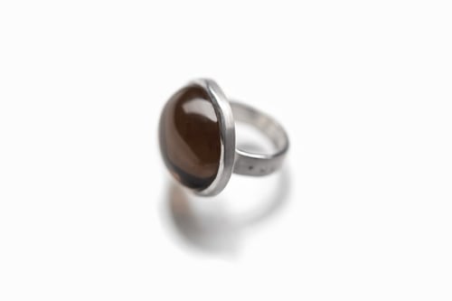 Image of  "He finds his delight..." silver ring with smoky quartz  · ADSPECTU FRUITUR LIBERIORE POLI  ·