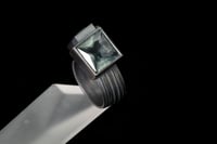 Image 2 of Cubist ring in oxidised sterling silver set with three aquamarine
