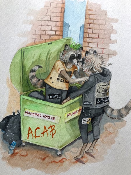 Image of "Dumpster love" original watercolour illustration 