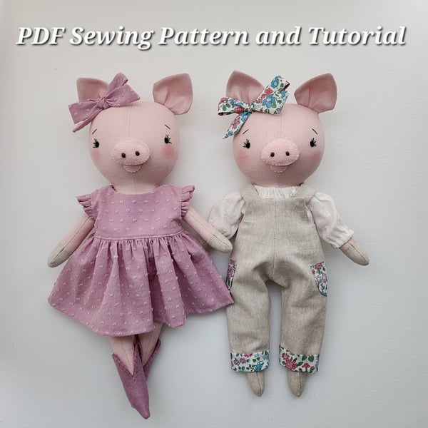 Image of Piggy Doll Sewing Pattern and Tutorial - 14 Inch Doll