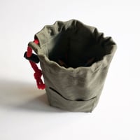 Image 9 of Drawstring Pouch Bag with Pocket. Upcycled Canvas