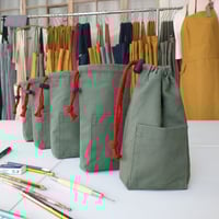 Image 10 of Drawstring Pouch Bag with Pocket. Upcycled Canvas