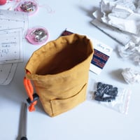 Image 5 of Drawstring Pouch Bag with Pocket. Upcycled Canvas