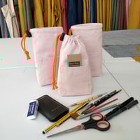 Image 19 of Drawstring Pouch Bag with Pocket. Upcycled Canvas