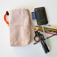 Image 21 of Drawstring Pouch Bag with Pocket. Upcycled Canvas
