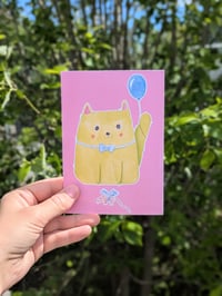 Image 1 of Gift-bearing Cat - Funny handmade greeting card