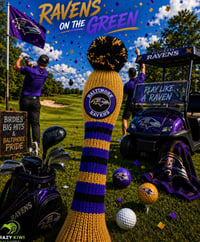 Image 1 of Baltimore Ravens Custom GOLF Club Cover Handknit gold purple NFL Football fan gift
