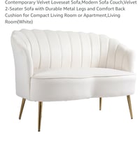 Image 2 of White velvet loveseat 