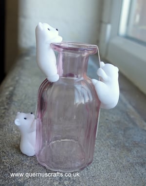 Three Wee Bears on Glass Vase