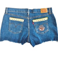 Image 2 of Women's Levi's Cut off shorts Beachy Boho Festival wea, 1 of 1 crochet peacock feathers evil eye 