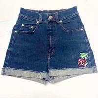 Image 2 of Women's Navi Cut Off Shorts red stitching on dark denim high rise pin up or rockabilly 