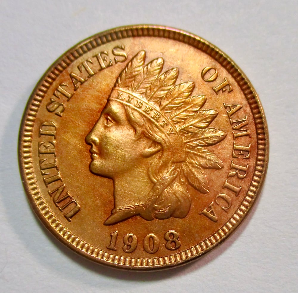 GEM BU BRIGHT RED-ORANGE 1907 INDIAN CENT