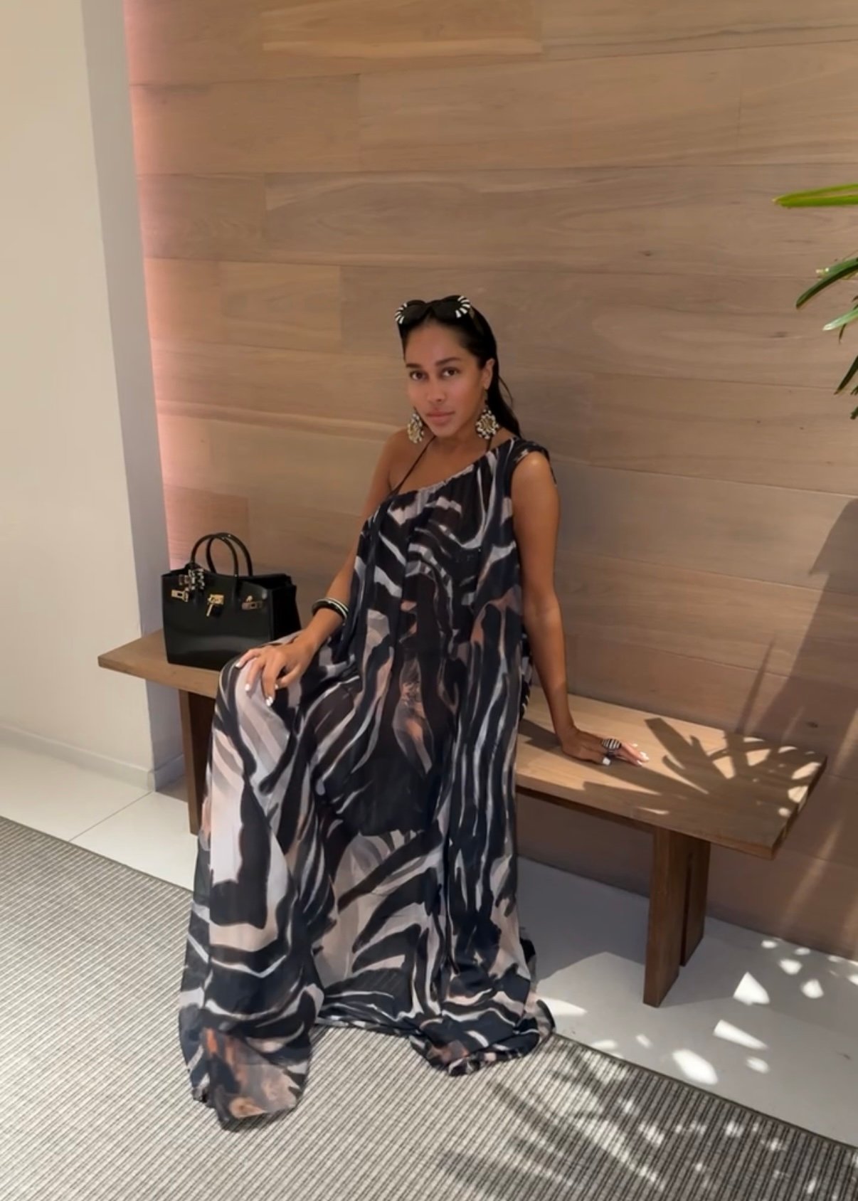 Image of ABSTRACT ZEBRA PRINT ONE-STRAP MAXI DRESS (S/M)