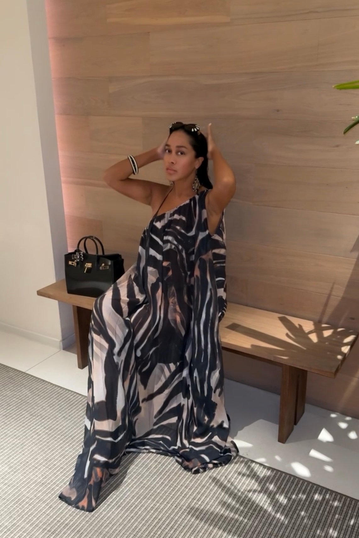 Image of ABSTRACT ZEBRA PRINT ONE-STRAP MAXI DRESS (S/M)