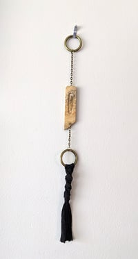 Image 1 of Feather Charm with Macrame Tassel - Spalted Maple Burl III
