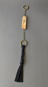 Image 2 of Feather Charm with Macrame Tassel - Spalted Maple Burl IV