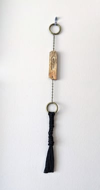 Image 1 of Feather Charm with Macrame Tassel - Spalted Maple Burl IV