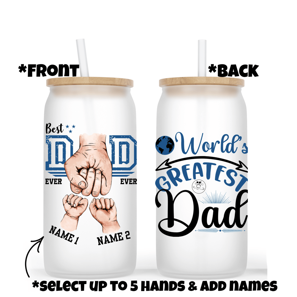 Image of Best Dad Ever Hands Glass Cup🫶