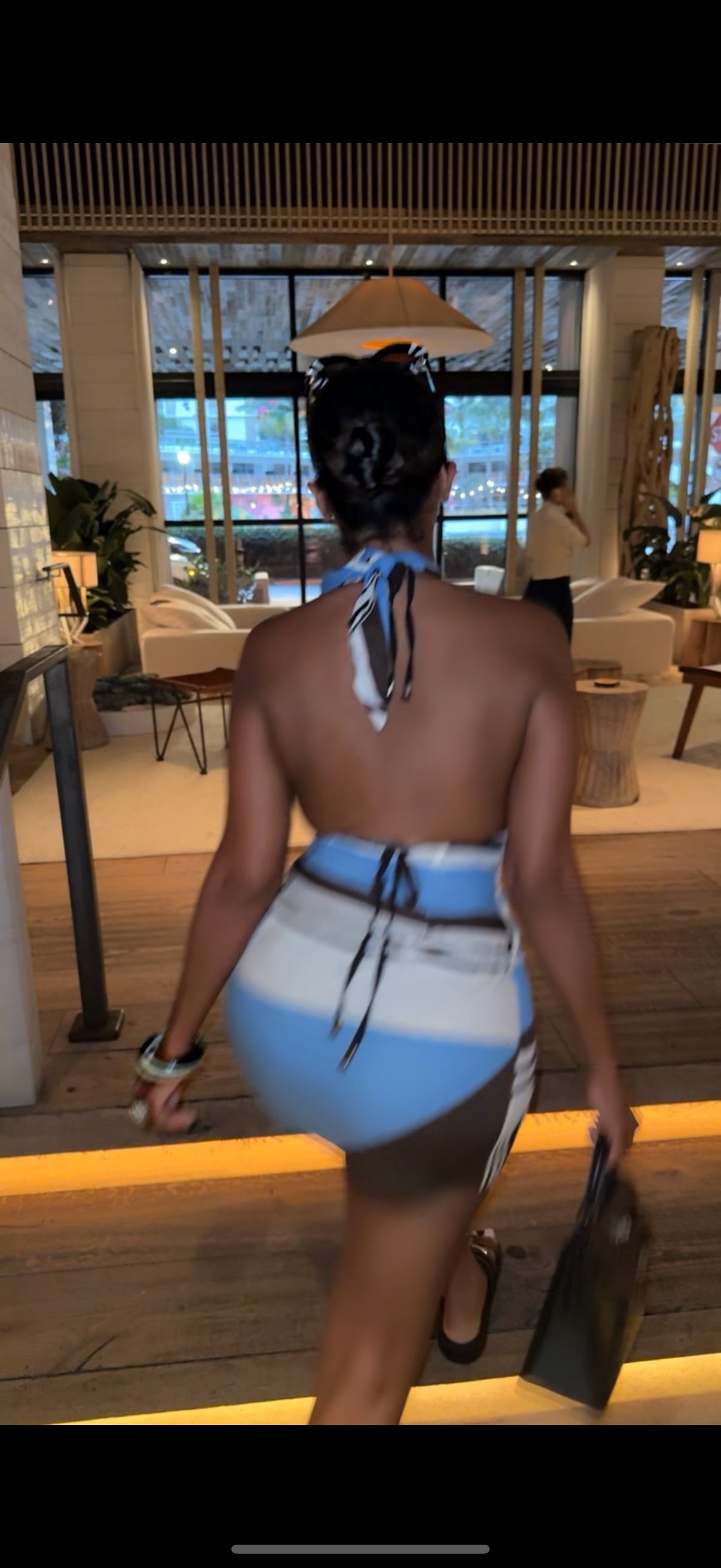 Image of ZARA BLUE/BROWN STRIPED POPLIN DRESS (M)