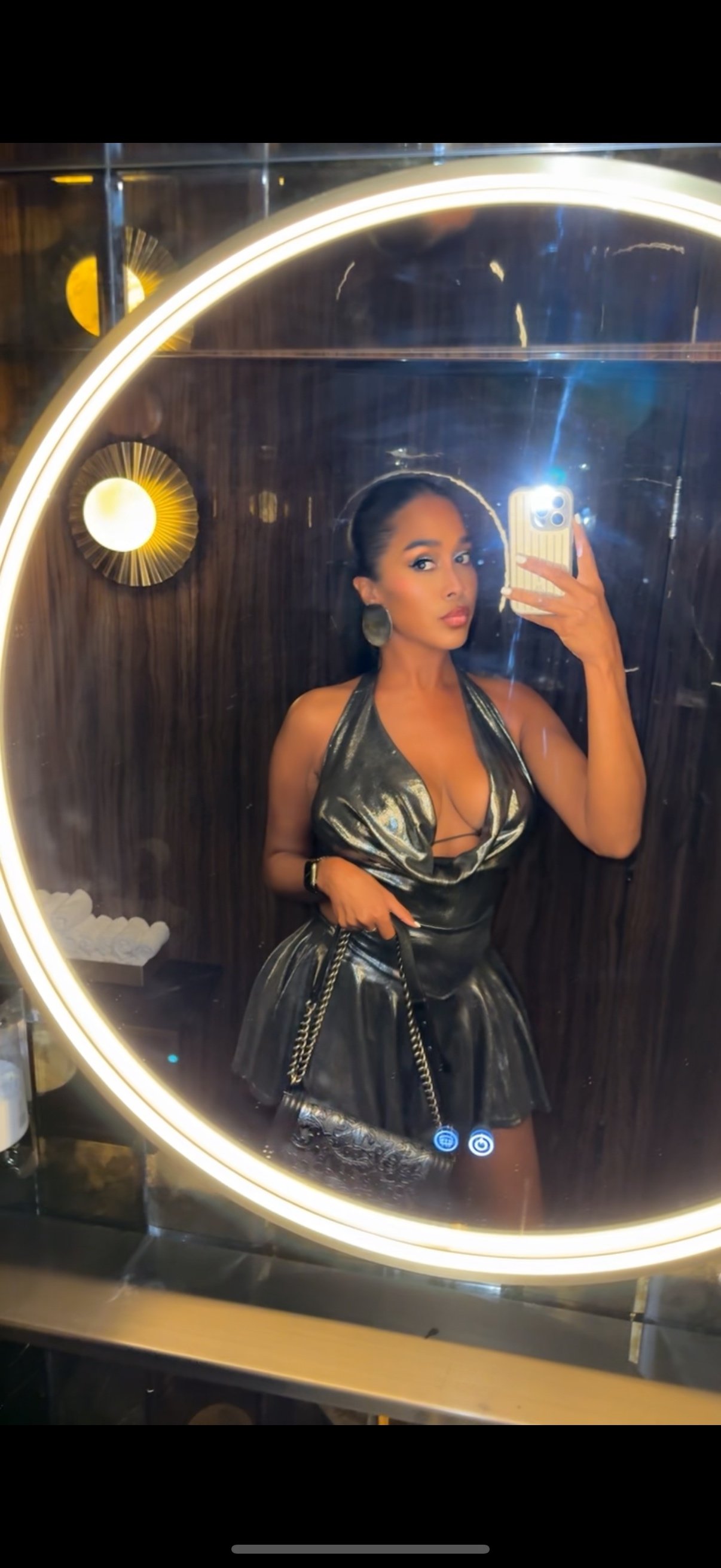 Image of GUNMETAL METALLIC HALTER MINI DRESS (S)