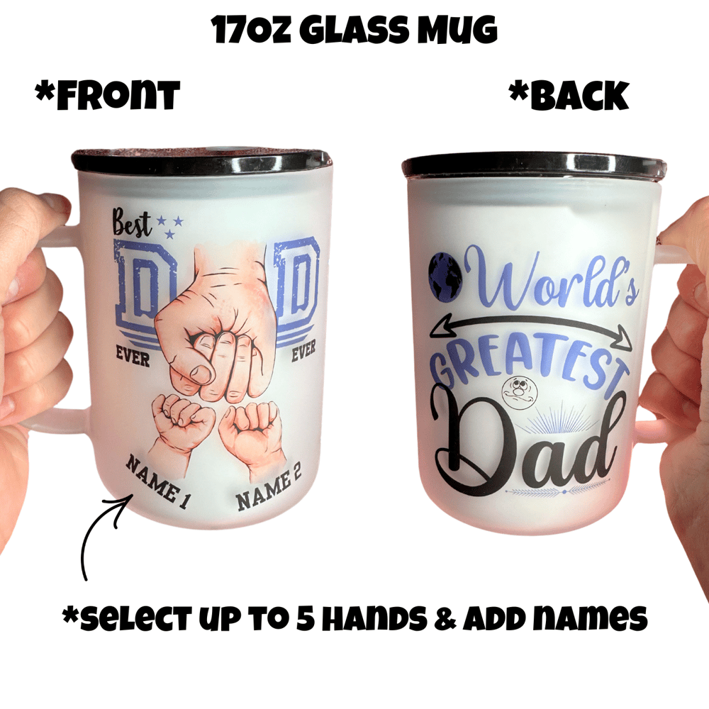 Image of Best Dad Ever Hands Mug🫶(Glass or Stainless Steel Options)