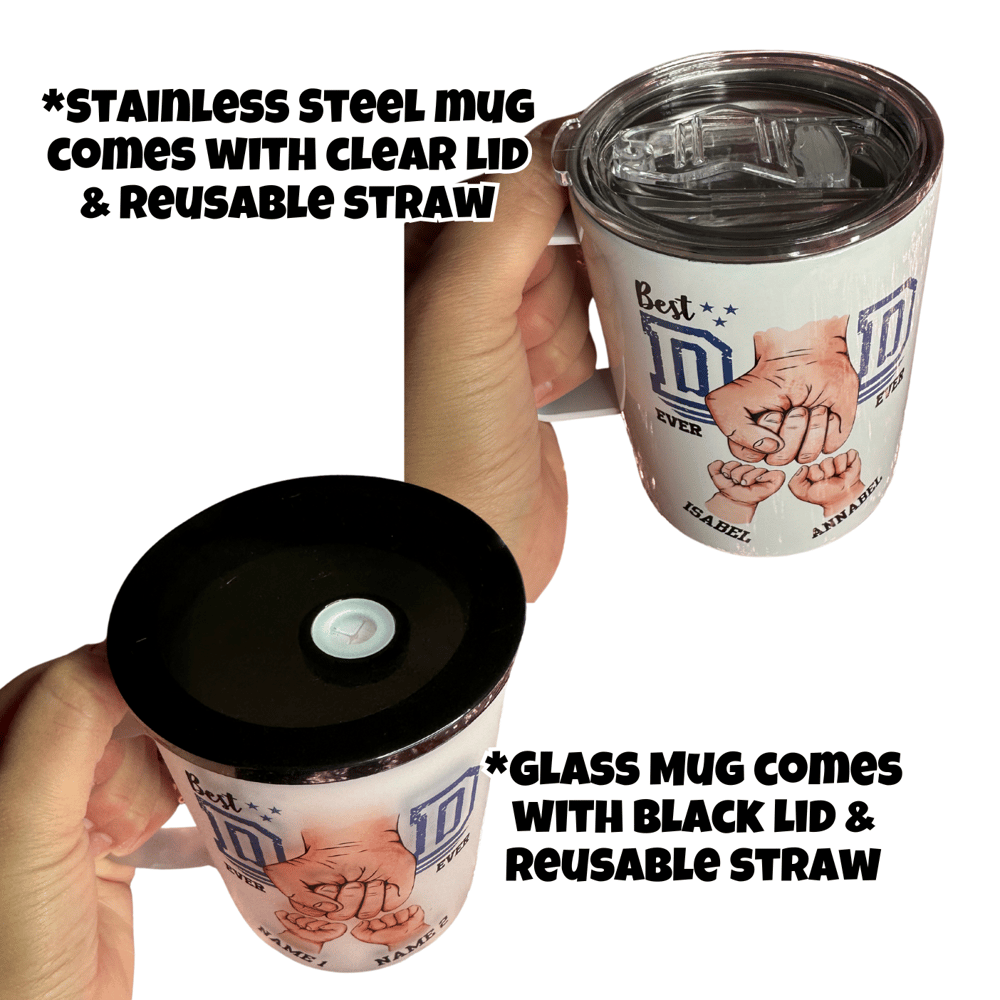 Image of Best Dad Ever Hands Mug🫶(Glass or Stainless Steel Options)