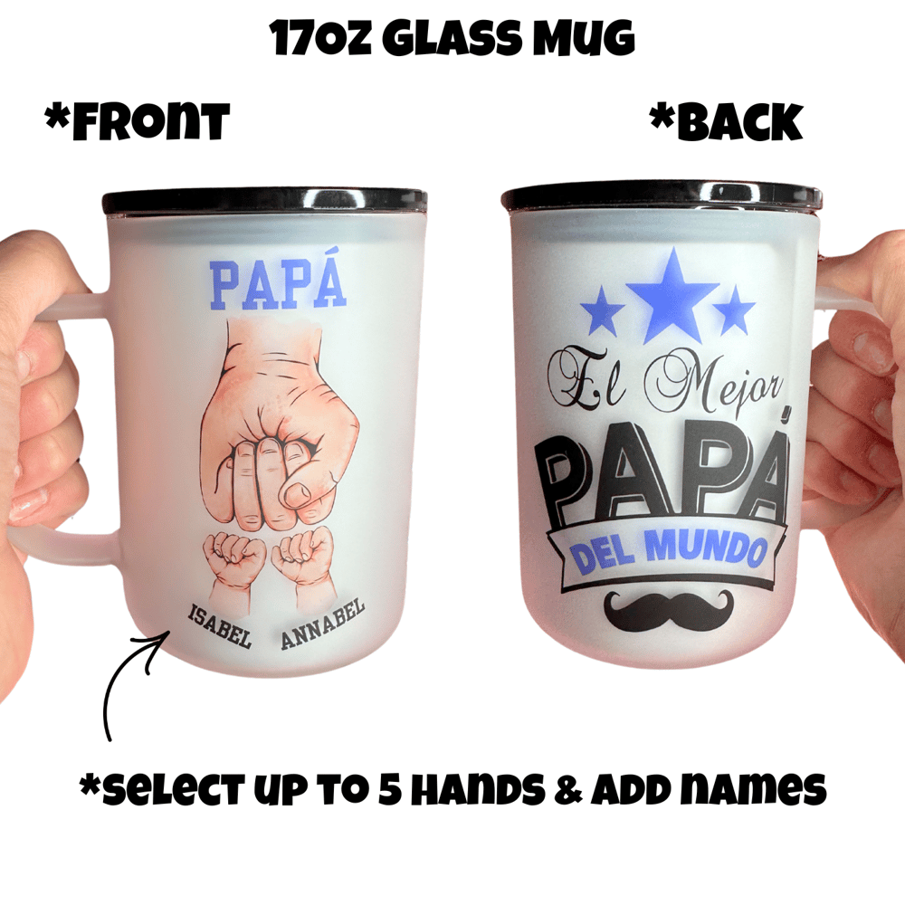 Image of El Mejor Papá Hands Mug🫶(Glass or Stainless Steel Options)