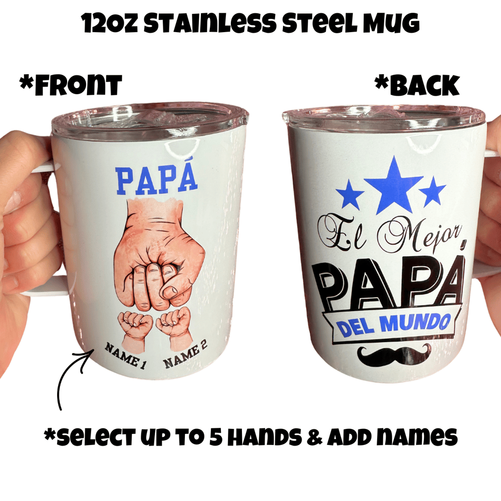 Image of El Mejor Papá Hands Mug🫶(Glass or Stainless Steel Options)