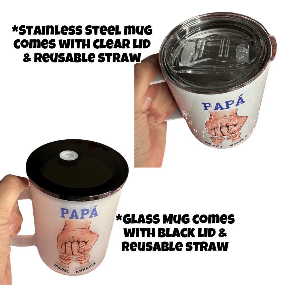 Image of El Mejor Papá Hands Mug🫶(Glass or Stainless Steel Options)