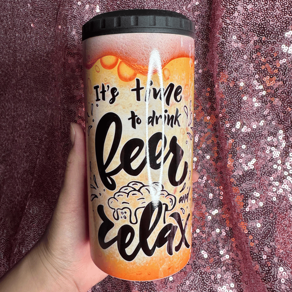Image of It's Time To Drink Beer & Relax 16oz Drink Cooler Tumbler🍺