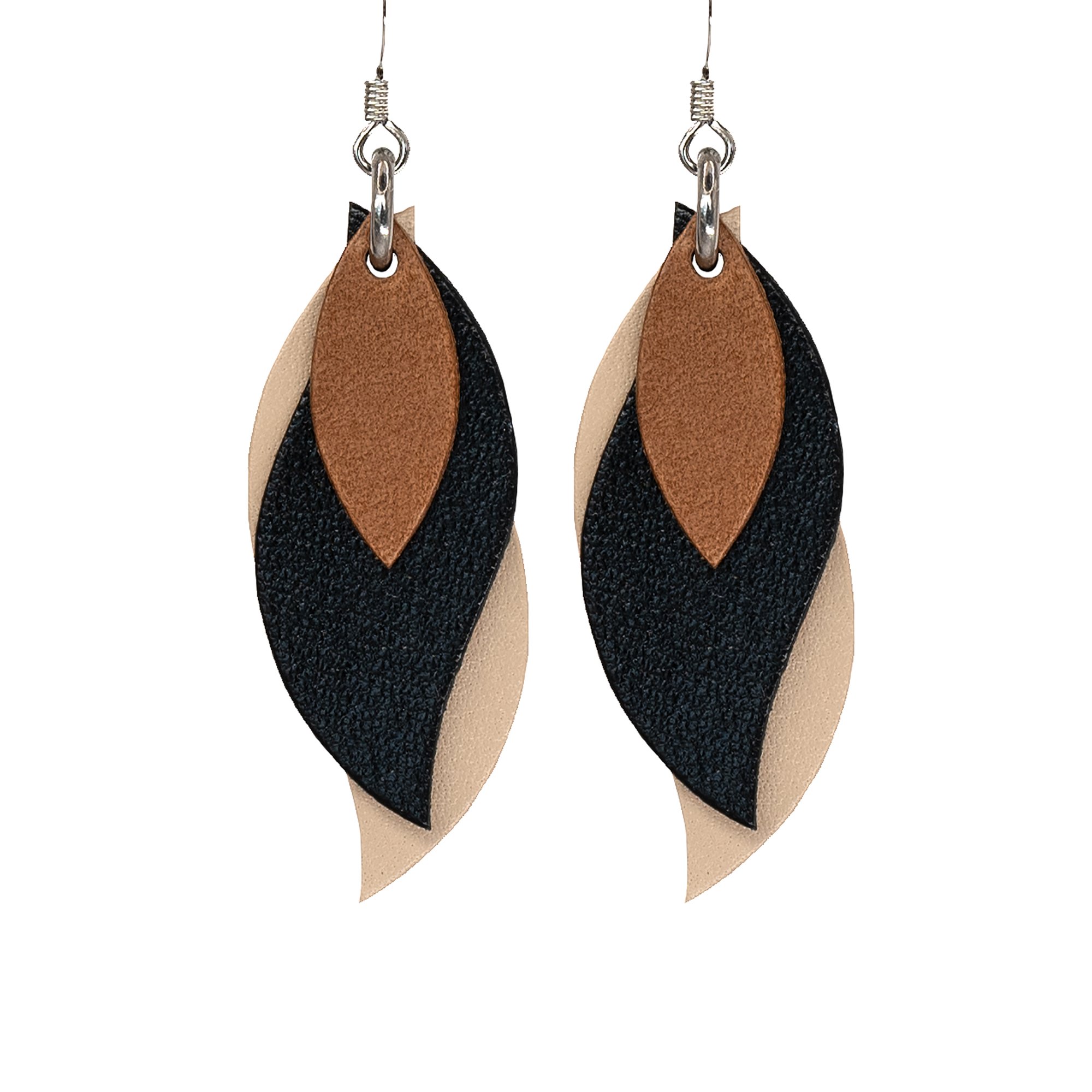 Australian made leather earrings Brown, black, beige [LBB