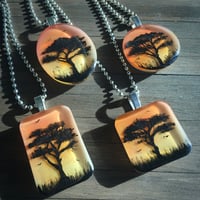Image 1 of Tree of Life Sunset Resin Pendant - Orange