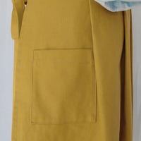 Image 5 of Pleated Split Leg Apron with 3 Pockets for Artists & Potters. Mustard Ochre Yellow Canvas. No14:2