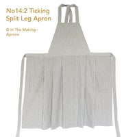 Image 7 of Pottery Apron with Pleated Split Leg and 3 Pockets. Ticking Stripe. No14:2