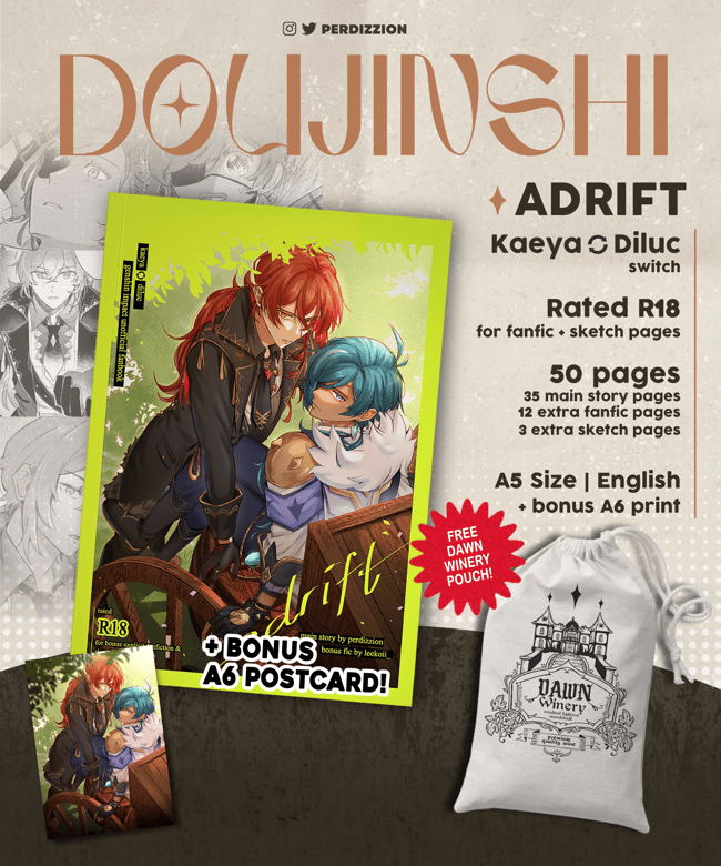 Kaeya & Diluc Doujinshi - "Adrift" & "A Knight's Greed"