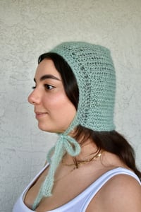 Image 2 of the heirloom bonnet | hand-crocheted in mohair & silk