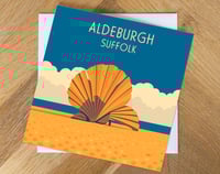 Aldeburgh Greeting Card. Blue Skies At The Scallop Shell In Aldeburgh.