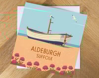 Aldeburgh Greeting Card. Summer At The Two Belles On Aldeburgh Beach
