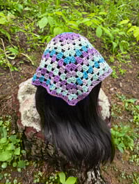 Image 2 of Cotton Hand Crocheted Bandana - Aqua & Purple Blend