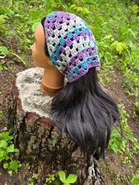 Image 3 of Cotton Hand Crocheted Bandana - Aqua & Purple Blend