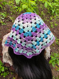 Image 1 of Cotton Hand Crocheted Bandana - Aqua & Purple Blend