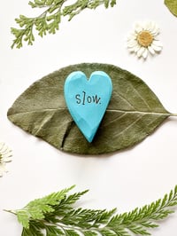 Image 3 of Slow - Mini Wood Burned Heart