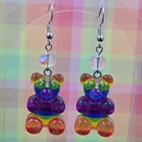 Image 2 of Rainbow Gummy Bear Dangle Earrings – Sweet, Playful, and Hypo-Allergenic