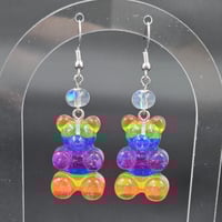 Image 1 of Rainbow Gummy Bear Dangle Earrings – Sweet, Playful, and Hypo-Allergenic