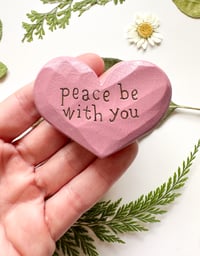 Image 1 of Peace Be With You (Pink) - Mini Wood Burned Heart