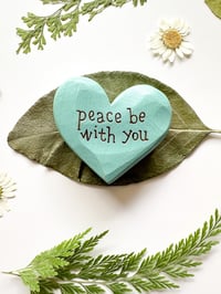 Image 3 of Peace Be With You (Blue) - Mini Wood Burned Heart