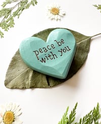 Image 2 of Peace Be With You (Blue) - Mini Wood Burned Heart